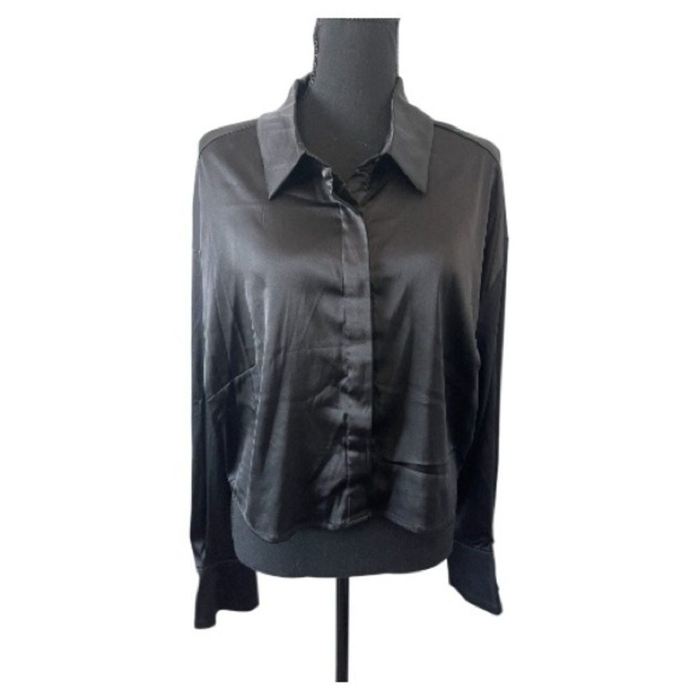 Walter Baker Satin Cropped Button-Down Blouse | Size XL l Poshmark - Picture 7 of 10